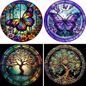 RYMILIE Kits de pintura de diamantes para adultos, paquete de 4 mariposas y el árbol de la vida, kit de arte de diamantes 5D para bricolaje, RYMILIE Kits de pintura de diamantes para adultos, paquete de 4 mariposas y el árbol de la vida, kit de arte de diamantes 5D para bricolaje,