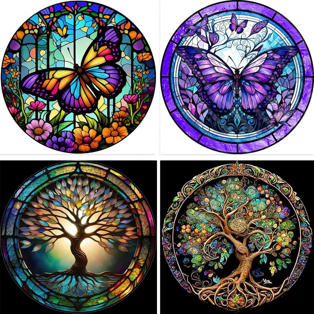 RYMILIE Kits de pintura de diamantes para adultos, paquete de 4 mariposas y el árbol de la vida, kit de arte de diamantes 5D para bricolaje,