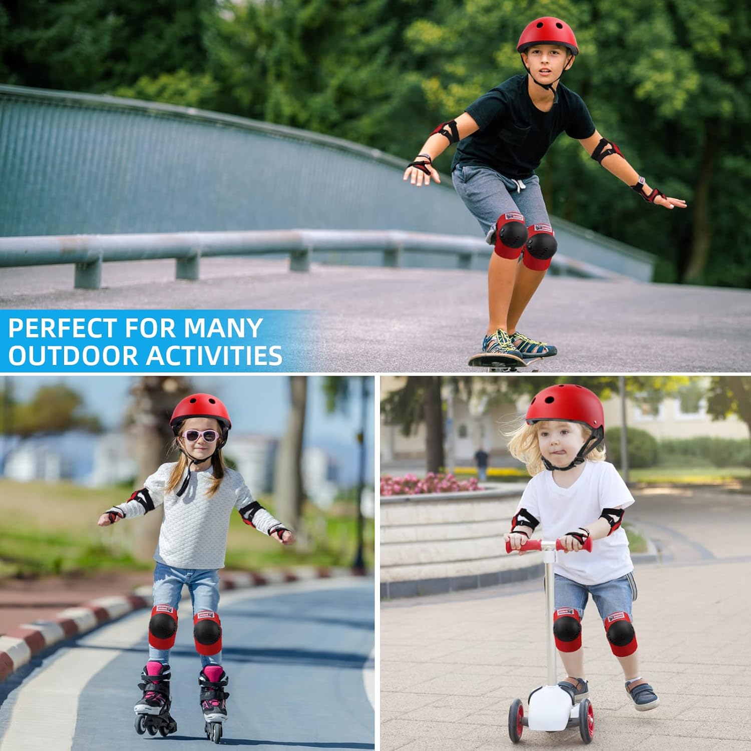 Casco de jinete y rodilleras, coderas, muñequeras, equipo de protección para niños de 3 a 15 años, patinaje sobre ruedas, scooters, ciclismo,