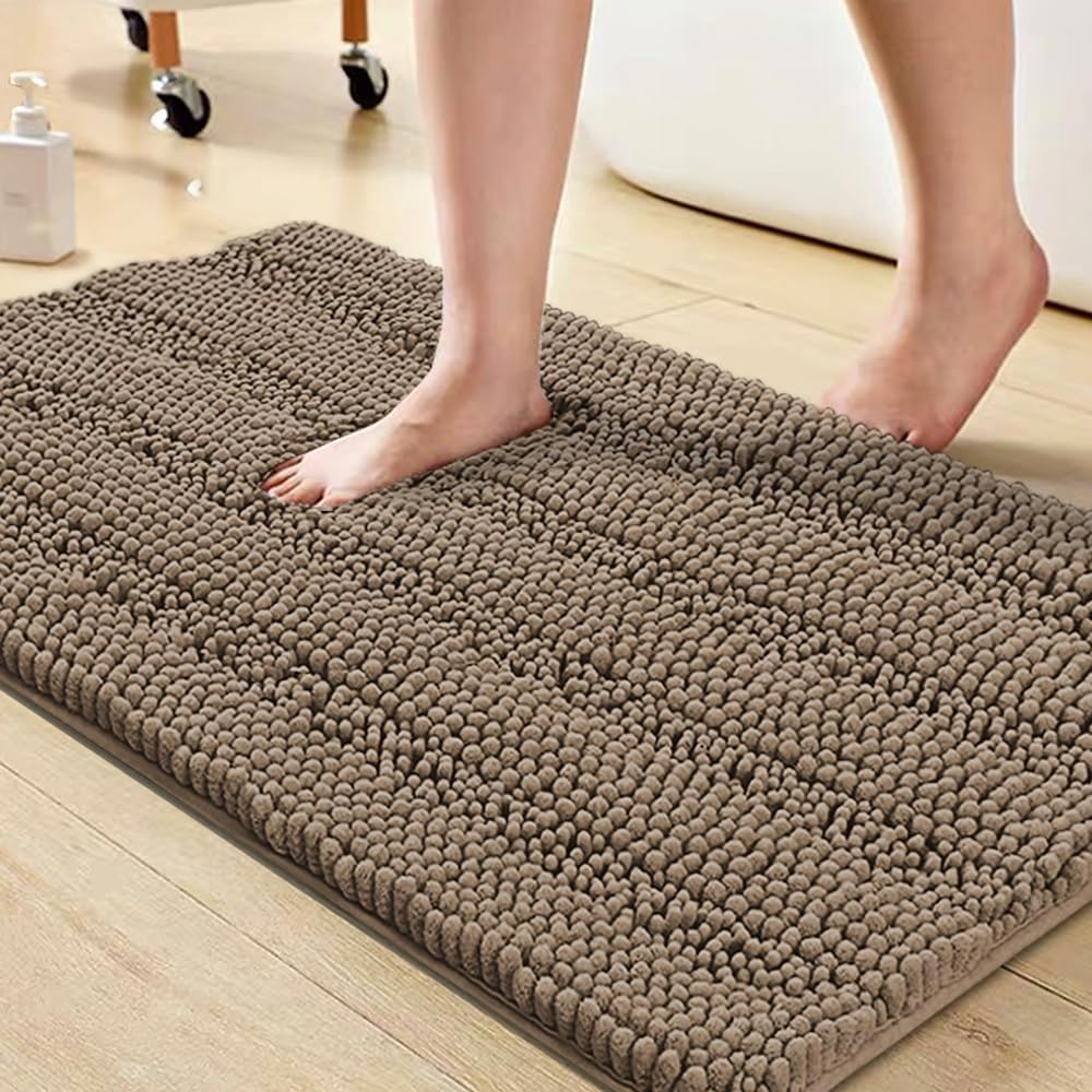 Turquoize Tapetes de baño de felpilla lanudos, para dormitorio, 1 pieza, antideslizante, súper absorbente, lavable, 20 x 32 pulgadas, color marrón