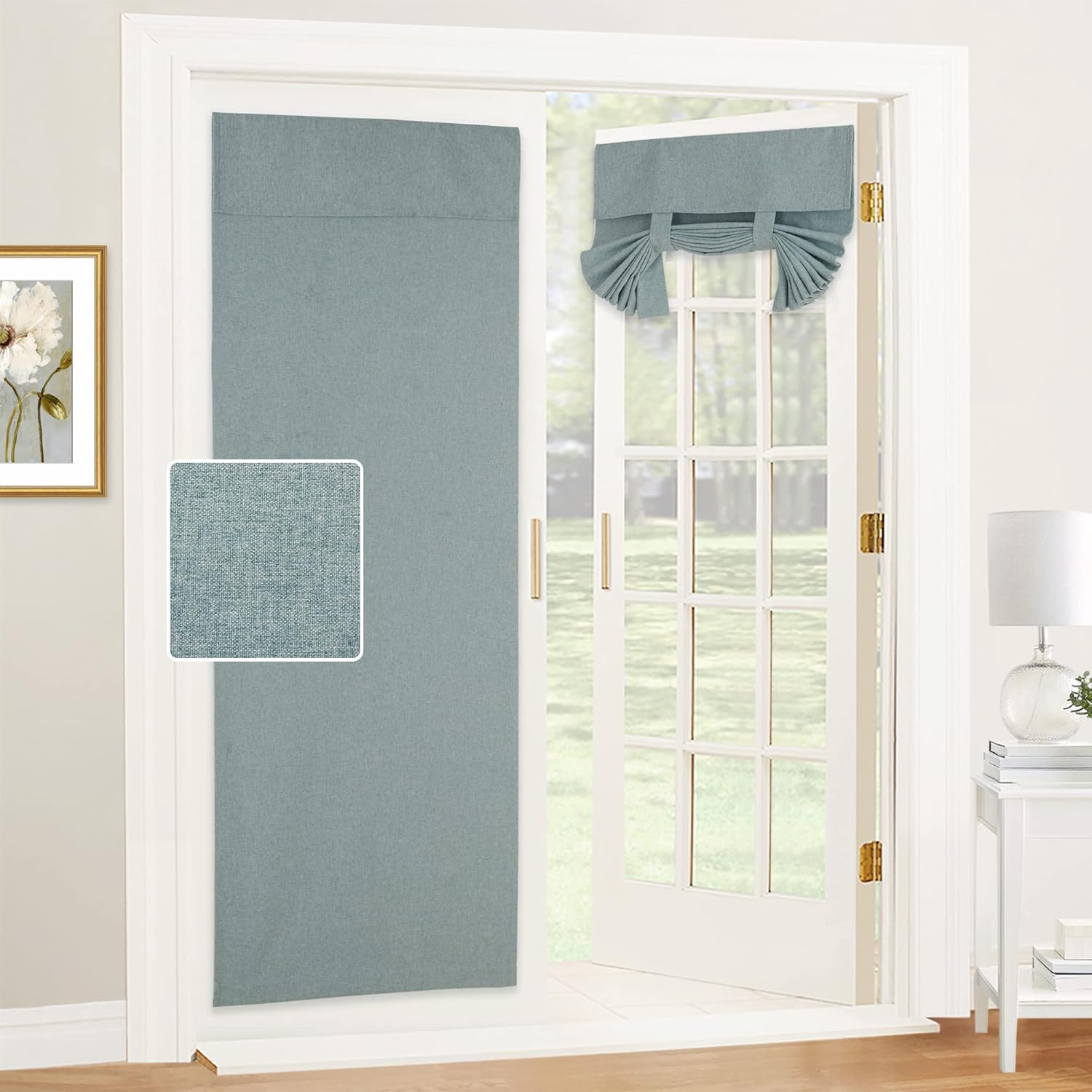 RYB HOME Tricia – Cortinas de puerta mezcladas de lino natural, para oscurecer la habitación, persianas autoadhesivas, cortinas aislantes para