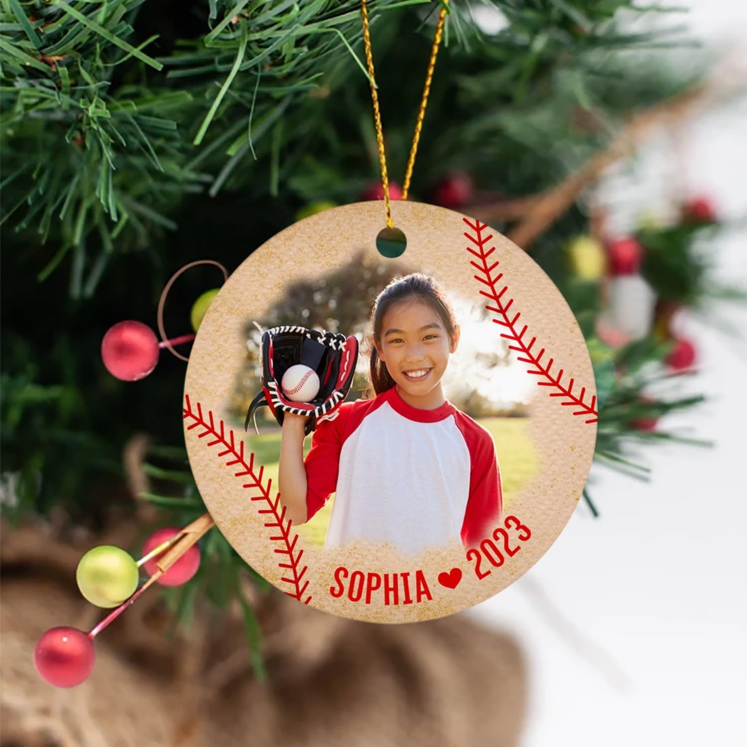 Adorno de béisbol con imagen personalizada de Navidad 2023, nombre personalizado y foto, adornos de béisbol regalos para amantes del béisbol, adorno