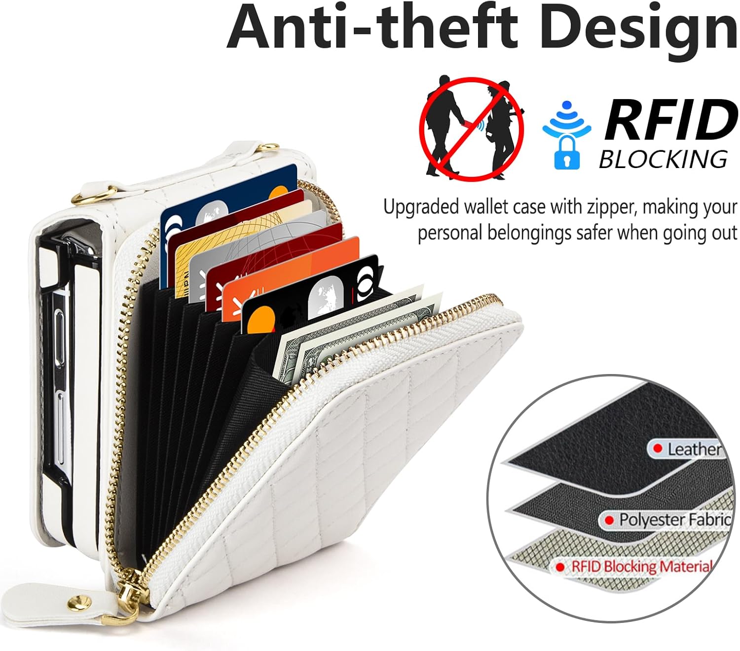 Vofolen Funda para Samsung Galaxy Z Flip 5 con tarjetero, funda cruzada de 8 ranuras para tarjetas con correa ajustable, piel sintética suave con