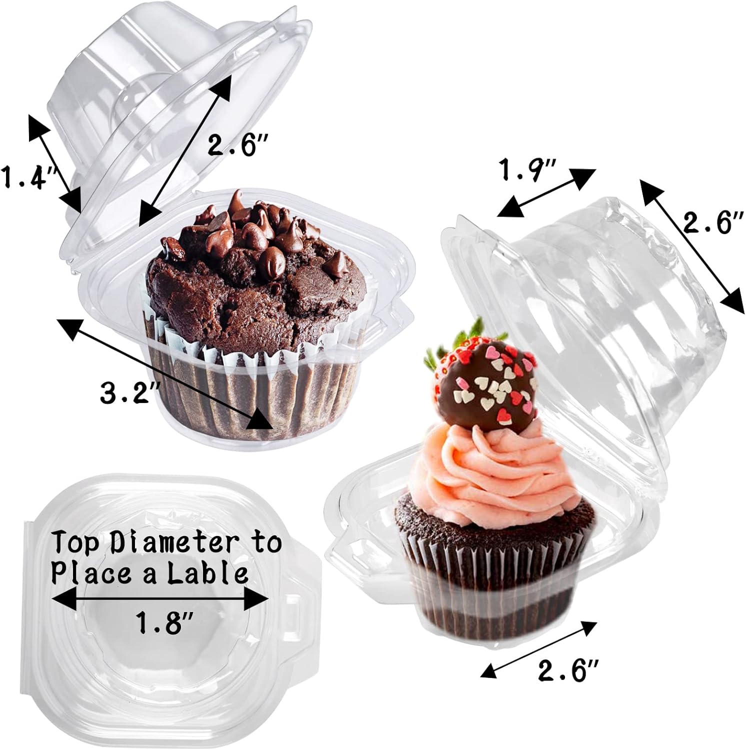 Paquete de 150 recipientes individuales para cupcakes, cajas de plástico para cupcakes, soportes apilables para cupcakes