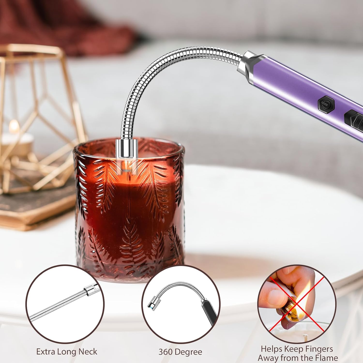 RAYONNER Encendedor de velas eléctrico USB con interruptor de seguridad, recargable de plasma sin llama (morado)