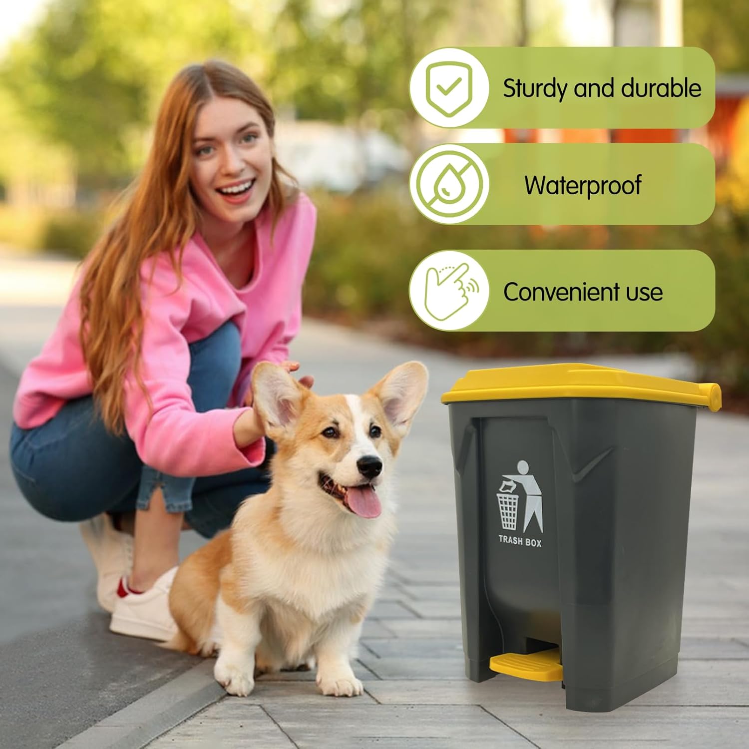 Fhiny Cubo de basura para excrementos de perro para exteriores, cubo de basura con pedal de 20 litros con cubo de basura interior extraíble y 90