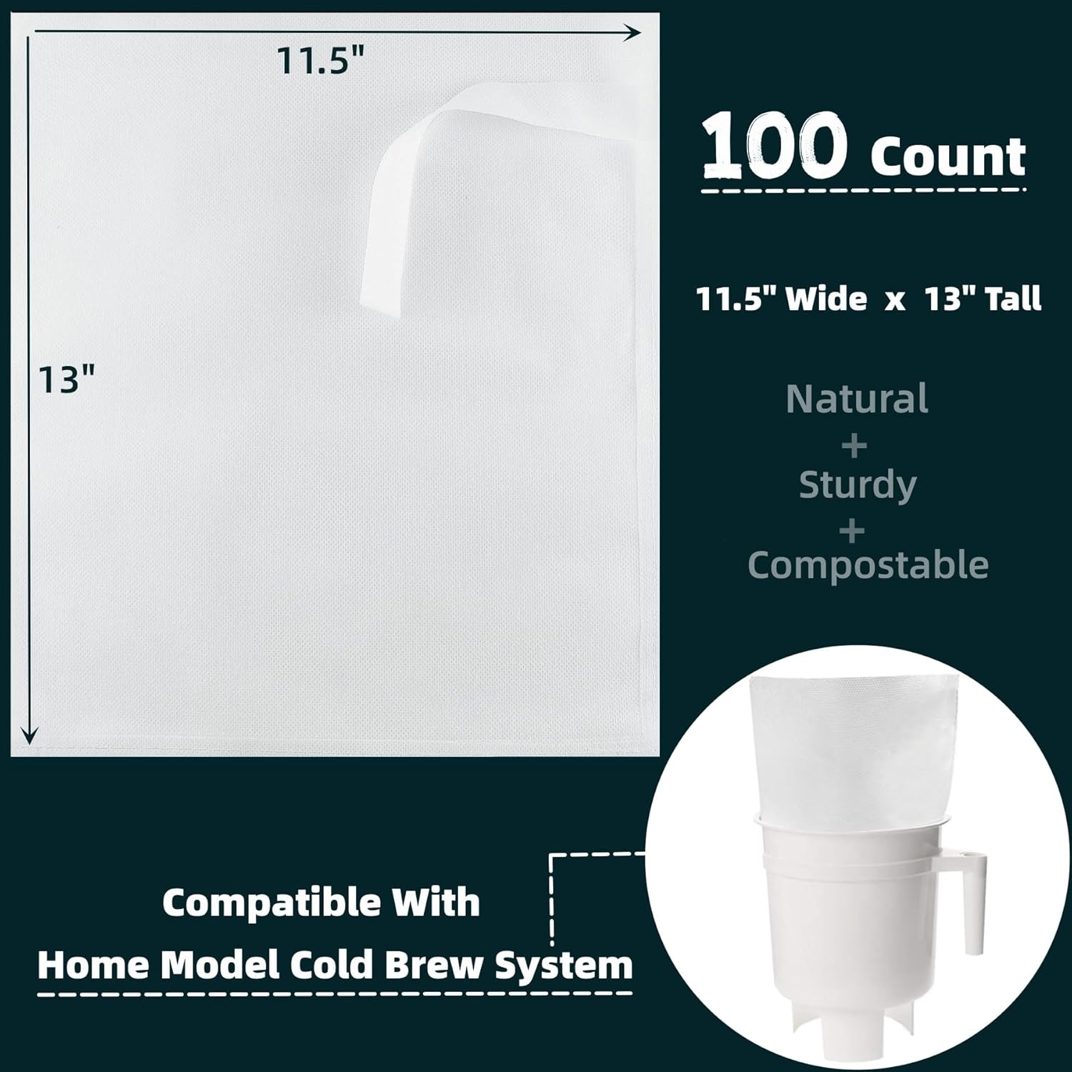 Bolsas de filtro de café frío  Paquete de 100 bolsas de filtro de café frío modelo hogar de 11.5 x 13 pulgadas compatibles con Toddy Cold Brew