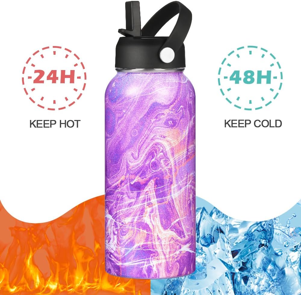 WEREWOLVES Botella de agua aislada personalizada con tapa de popote con mango de paracaídas y tapa de boquilla, botella de agua de boca ancha de