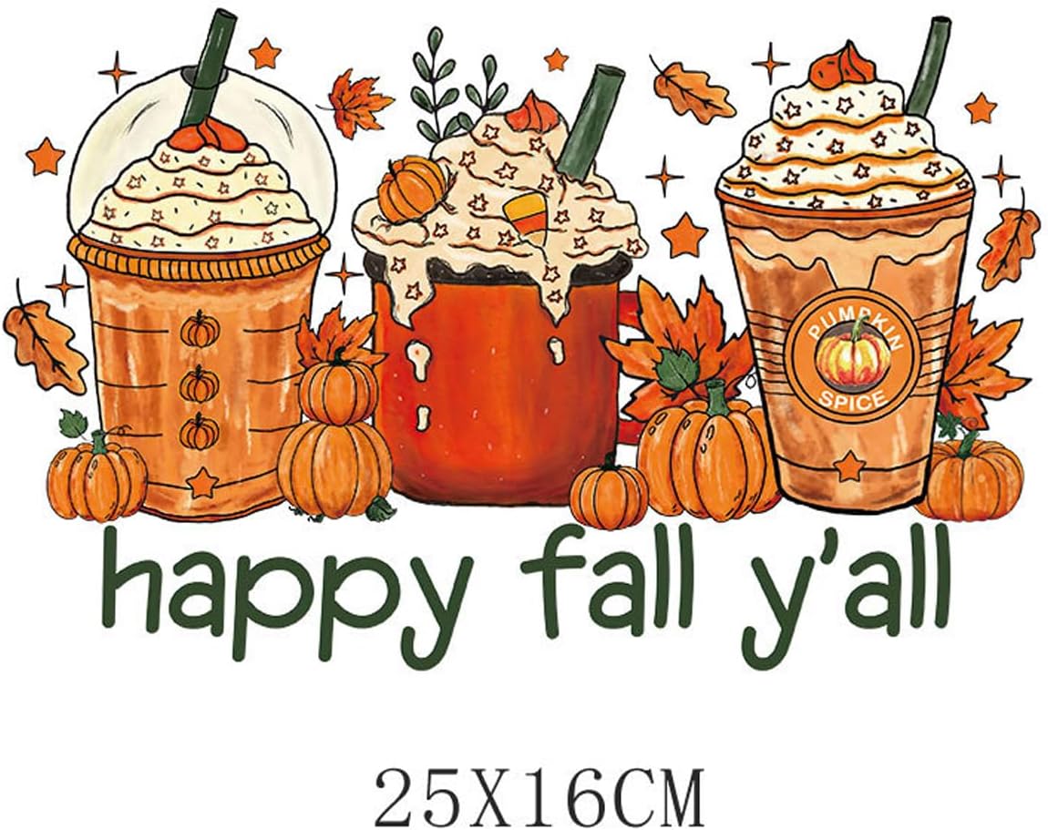 4 hojas de transferencia de hierro para otoño, parches para planchar, diseño de calabaza, gnomo, hoja de arce, adhesivo de vinilo de transferencia