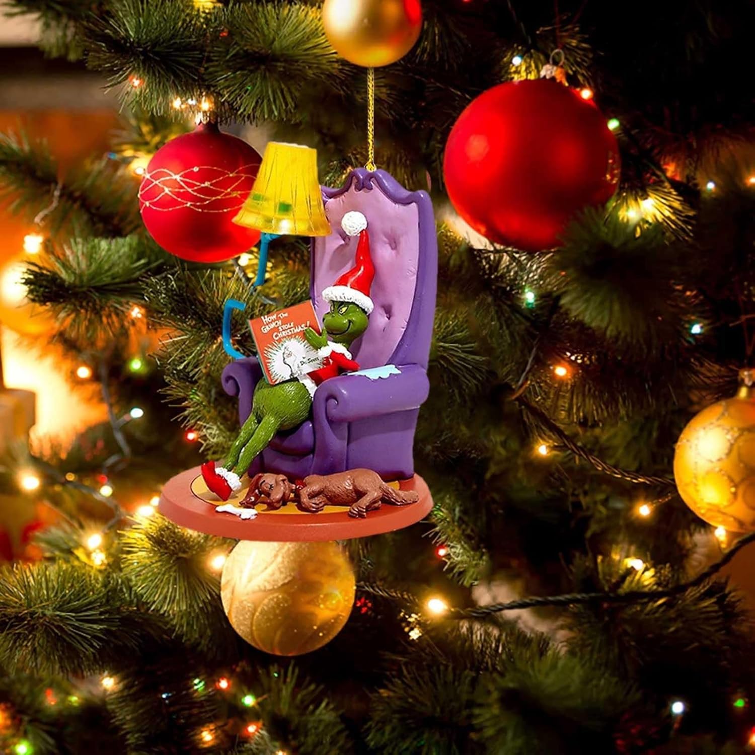 Adorno colgante clásico de dibujos animados de invernadero, colgante de acrílico de robo, divertido adorno colgante de árbol de Navidad para el