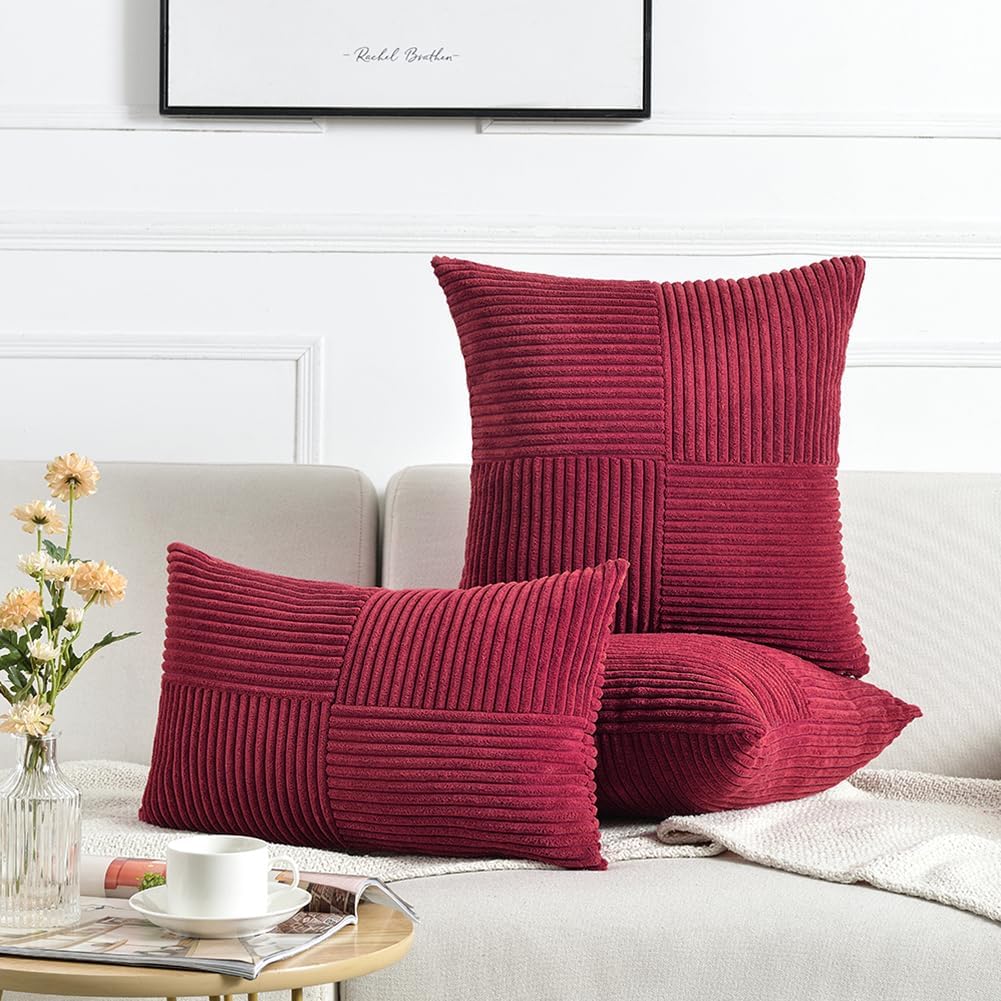 Fancy Homi Fundas de almohada decorativas lumbares color burdeos de 12 x 20 pulgadas para sala de estar, sofá cama, decoración bohemia para el