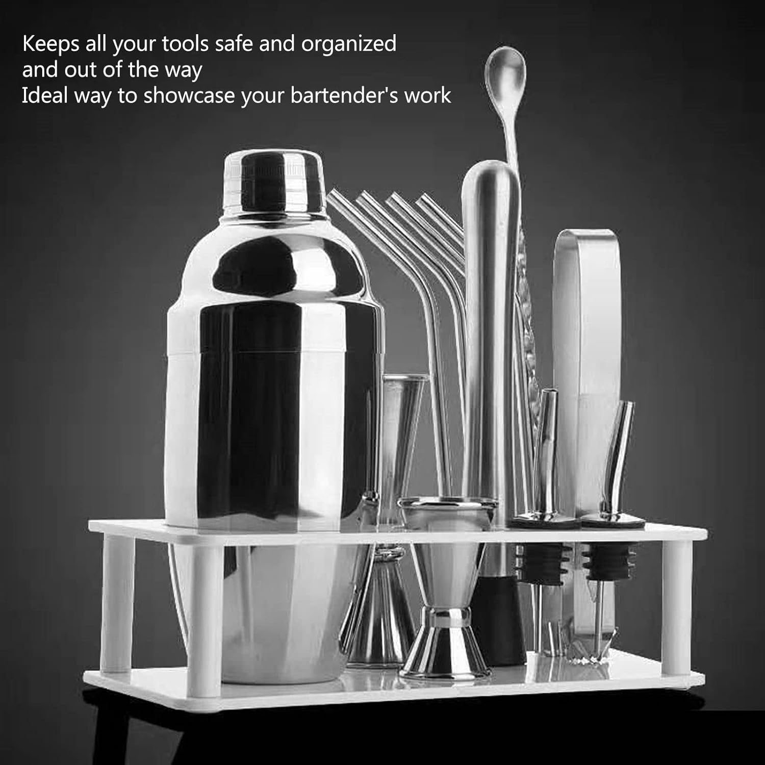 Kit de barman de soporte, juego de coctelera, kit de barman de bebidas mixtas para hacer bebidas mixtas, ahorro de espacio (grande)