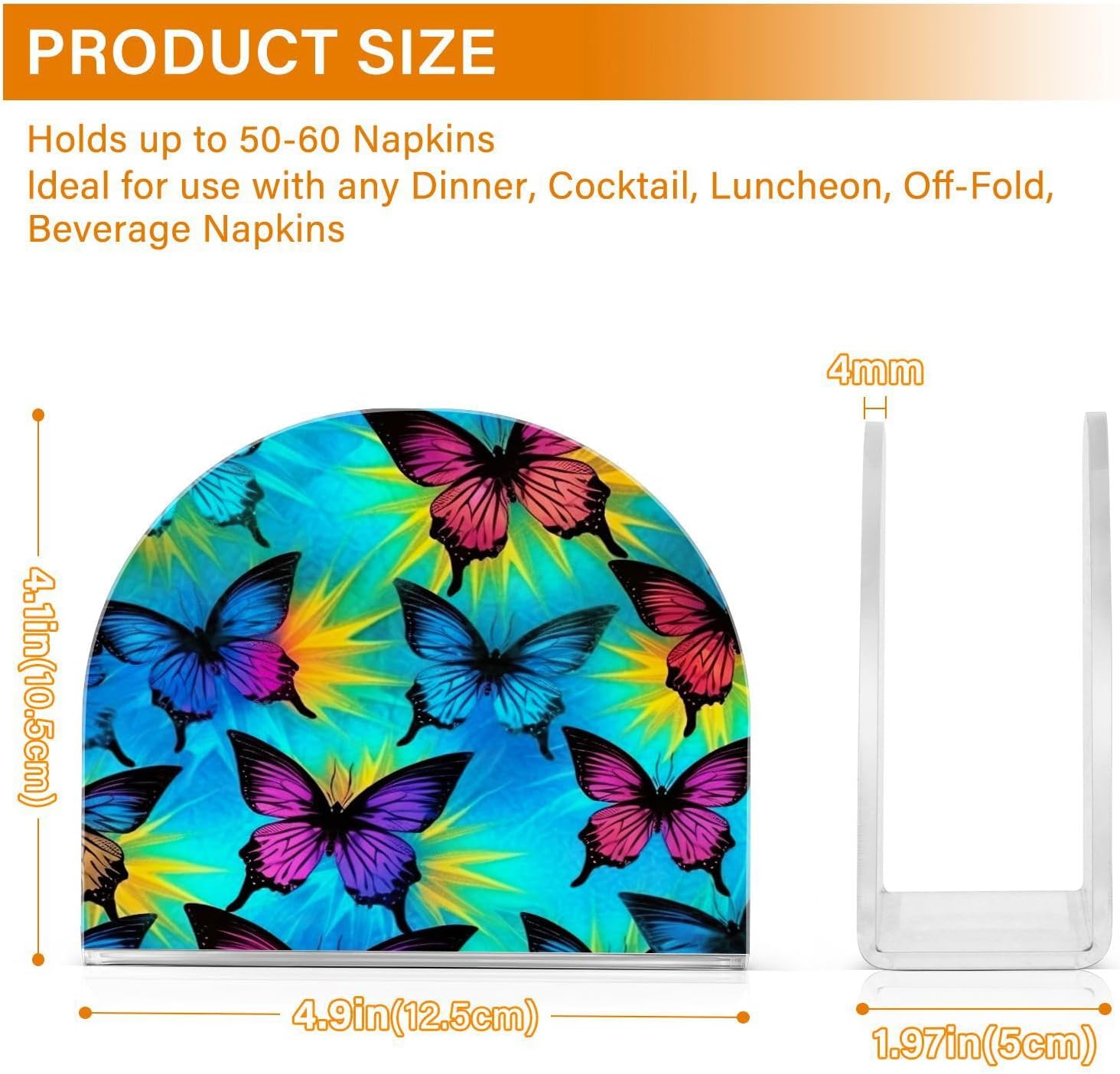 Napkin Holder Butterfly Blue Purple Napkin Holders for Tables, Clear Acrylic Napkin Holders Cocktail Napkin Holder for Kitchen Restaurant Bar Home