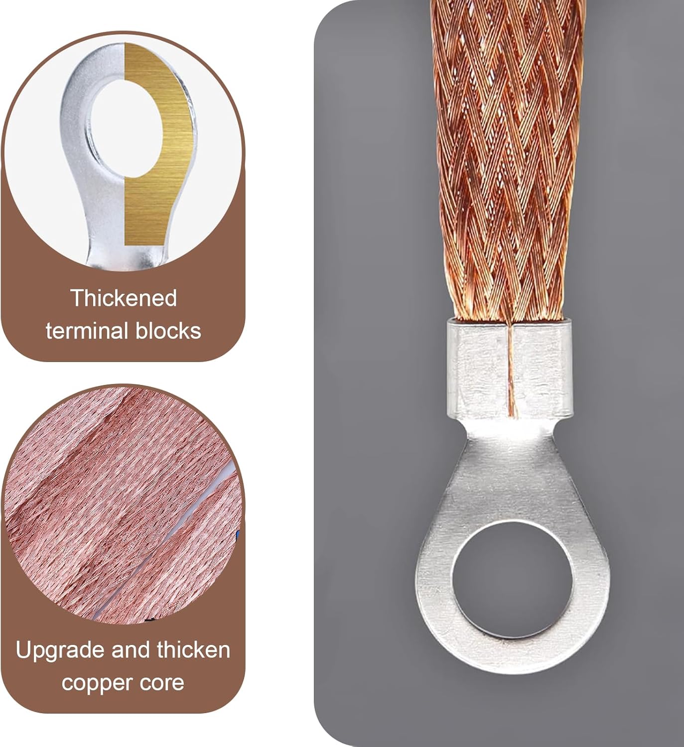 Pack-5 Car Engine Grounding Strap, 3 Pcs 9.8″ + 2 Pcs 12.9″ Flexible Copper Braided Multi-purpose Grounding Cable Strap, Bridge Cable Distribution