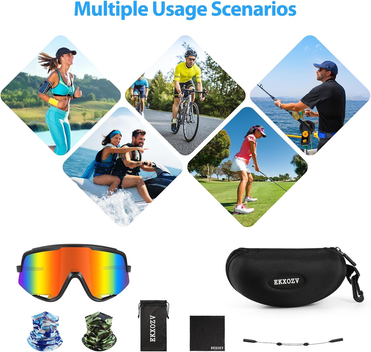 EKXOZV Gafas de sol deportivas polarizadas, con 2 máscaras de cuello, protección para ciclismo, correr, golf, para niños, mujeres y hombres.