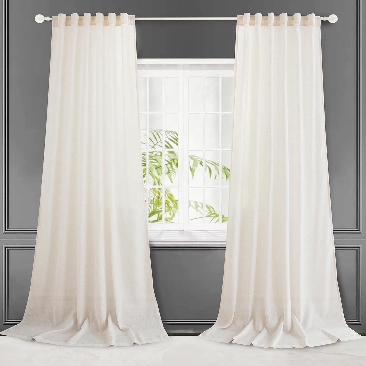 Cortinas de lino natural de 84 pulgadas de largo, con bolsillo y trabillas traseras, cortinas texturizadas de algodón, juego de 2 paneles de