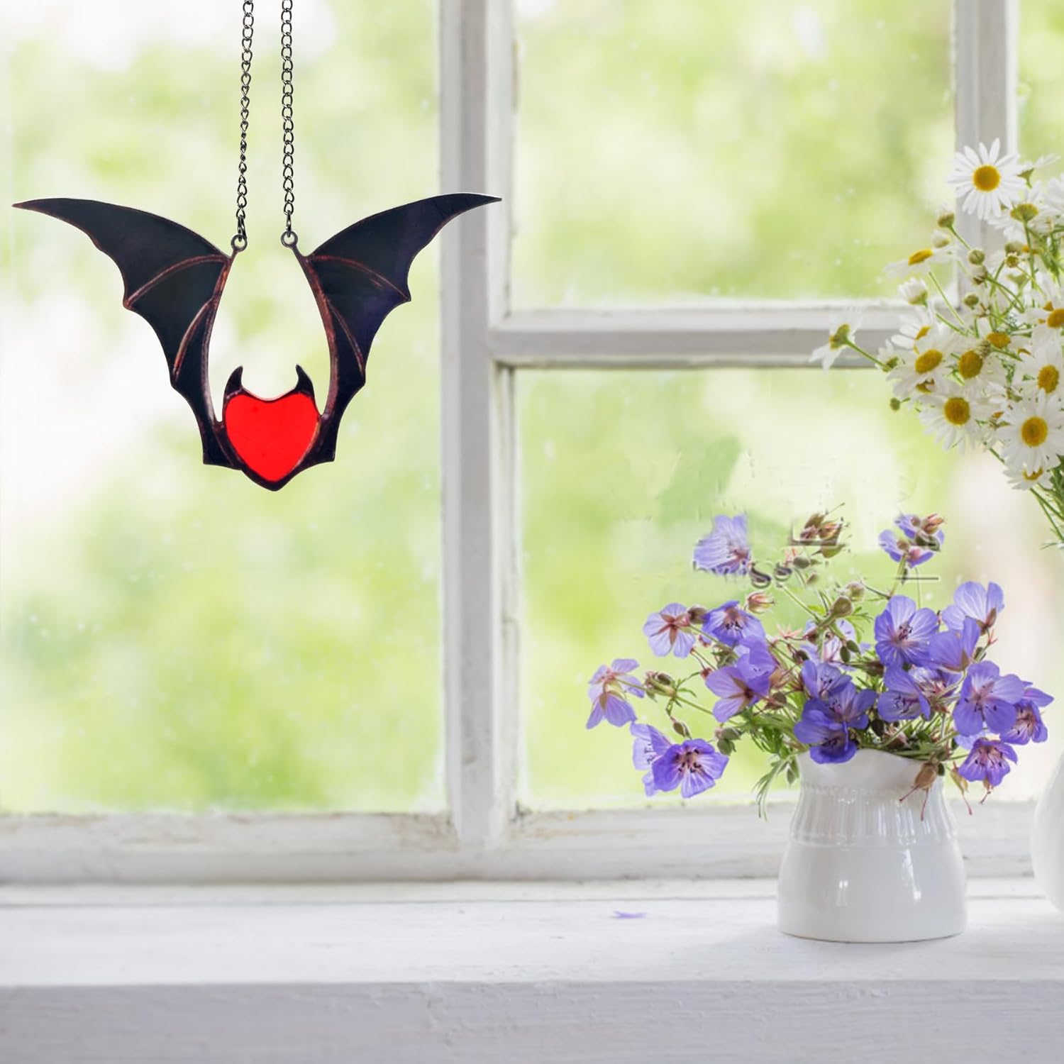 Atrapasoles de murciélago para ventanas, atrapasoles manchados de murciélagos para colgar para decoración de Halloween, decoración de pared de