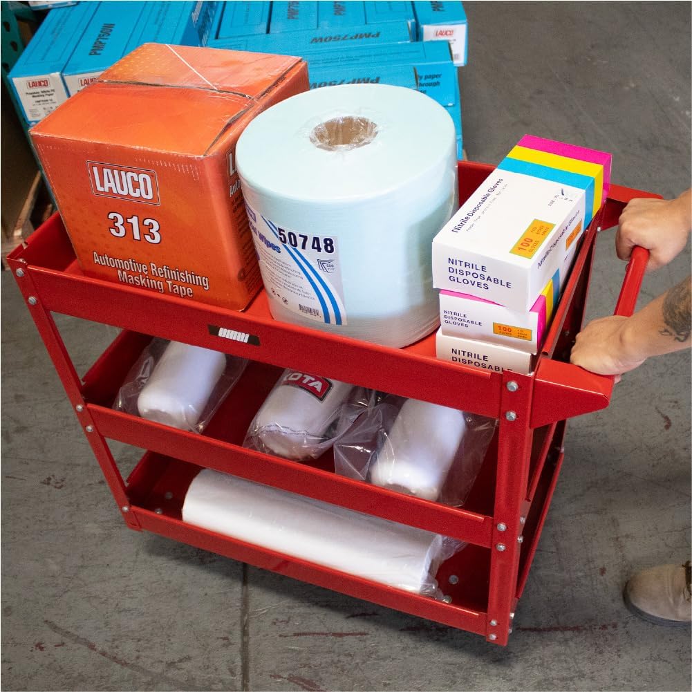 Carrito de servicio de 3 estantes (comercialresidencial), coche de herramientas resistente con ruedas bloqueables y capacidad de carga de 450