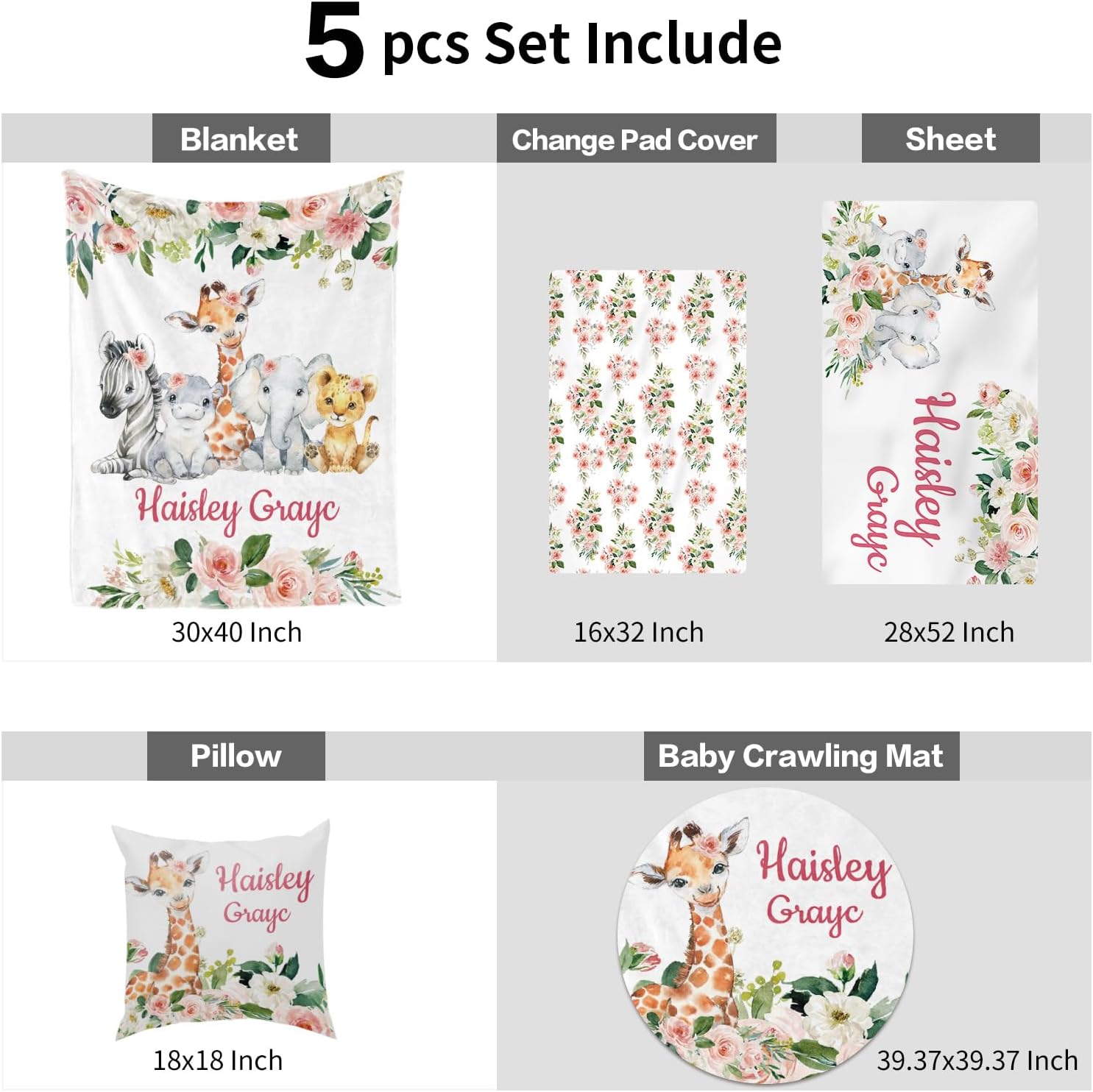 Juego de ropa de cama personalizada para cuna decoración personalizada para guardería, manta de bebé, sábana bajera para cuna, funda para cambiador,