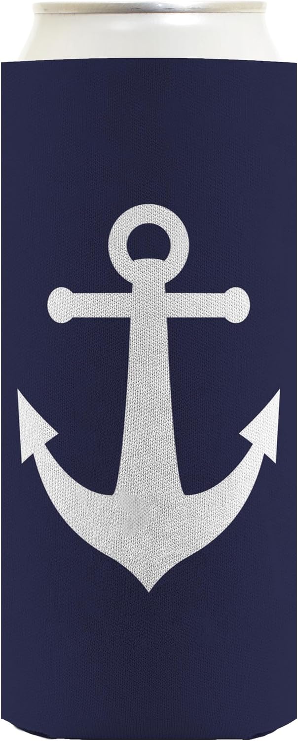 Regalos de capitán de barco para hombre, diseño clásico de ancla náutica azul marino, paquete de 6 fundas ultradelgadas para beber latas