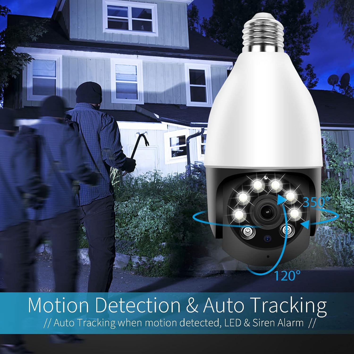 Qilmy Cámara de seguridad para exteriores con inclinación panorámica, cámara de luz HD 2K inalámbrica Wi-Fi, cámara de CCTV de vigilancia en el
