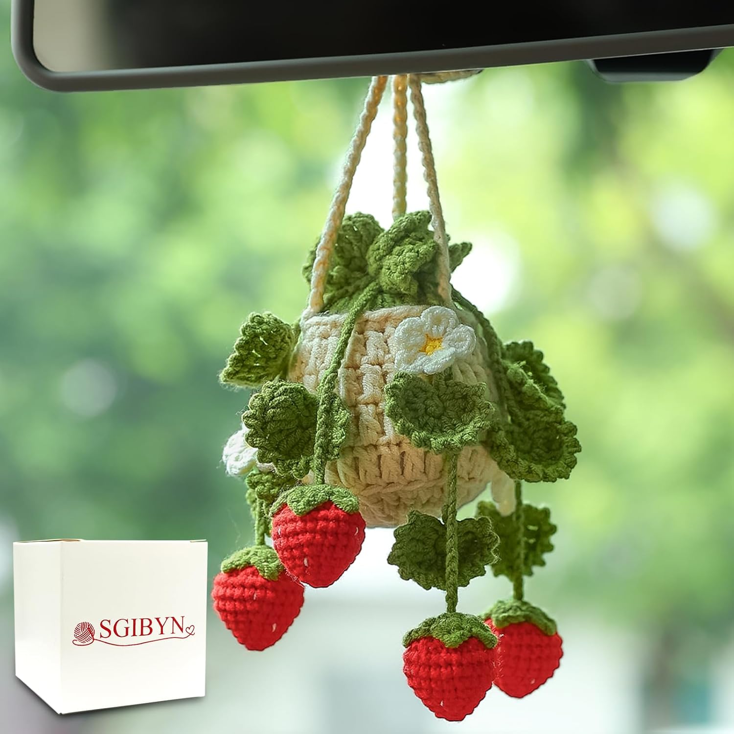SGIBYN Planta colgante de ganchillo para automóvil, decoración interior de automóvil, decoración de automóvil, accesorios estéticos de automóvil