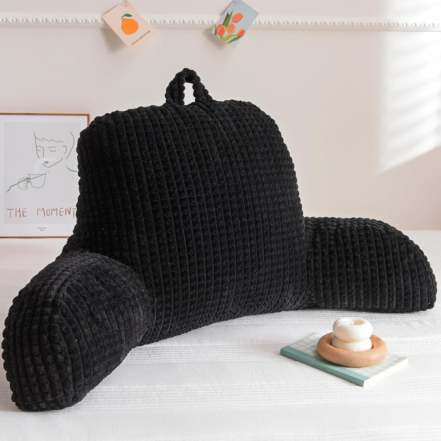A Nice Night Almohada de lectura para cama de cuña grande para adultos y niños, respaldo con brazos para sentarse en la camasofá para descansar en