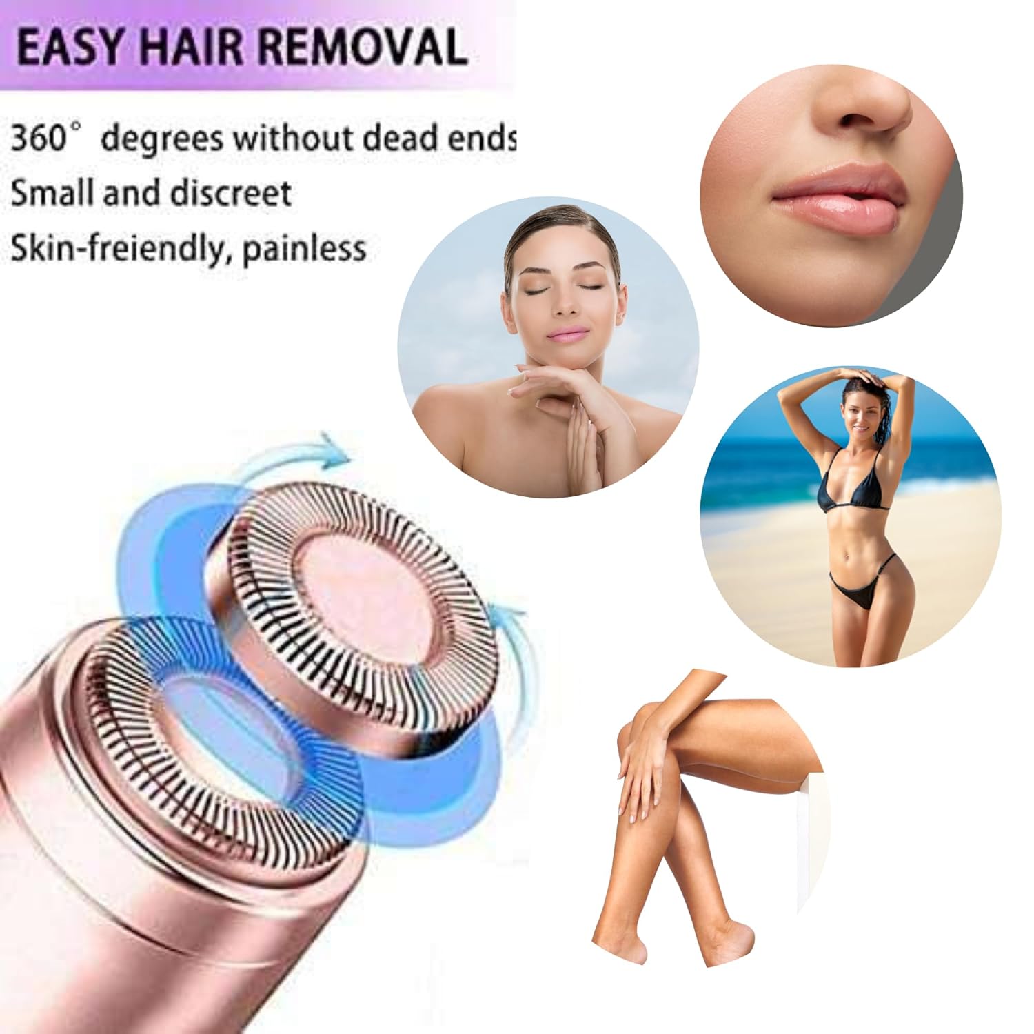 4 cabezales de repuesto para eliminar vello facial impecables para acabado táctil, herramienta de depilación facial para mujeres, oro rosa chapado