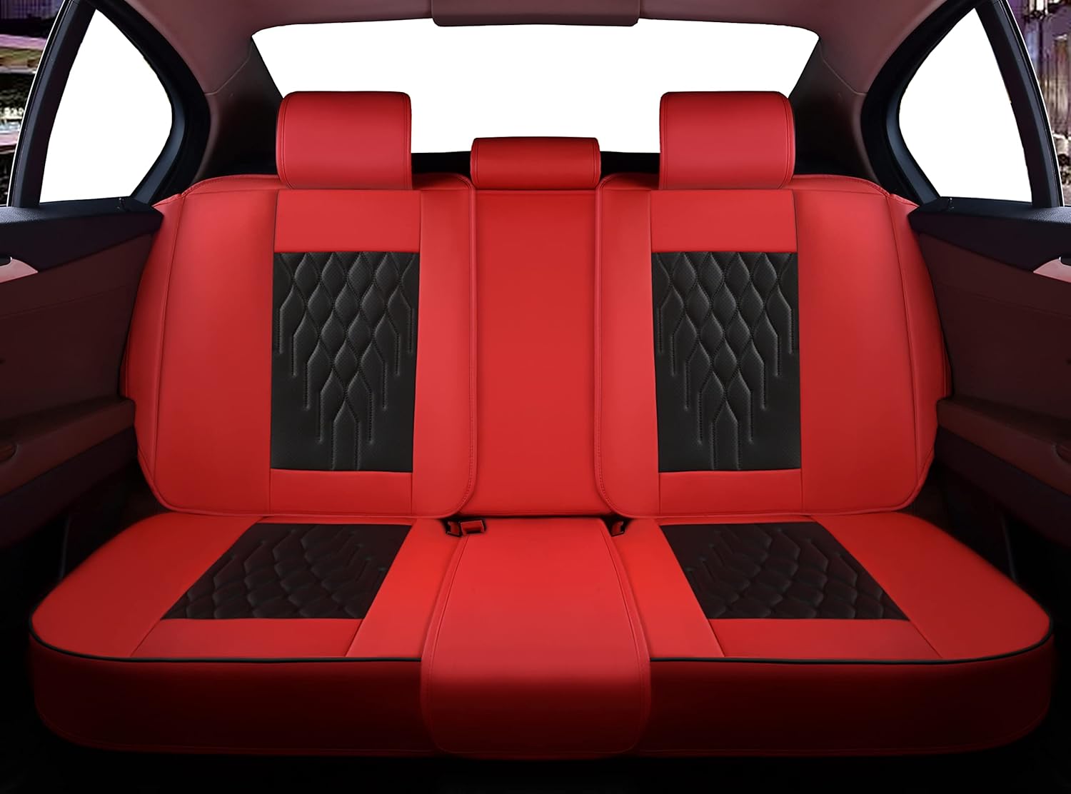 Juego completo de fundas de cuero sintético para asiento de automóvil, ajuste universal para la mayoría de los automóviles (negro y rojo, juego