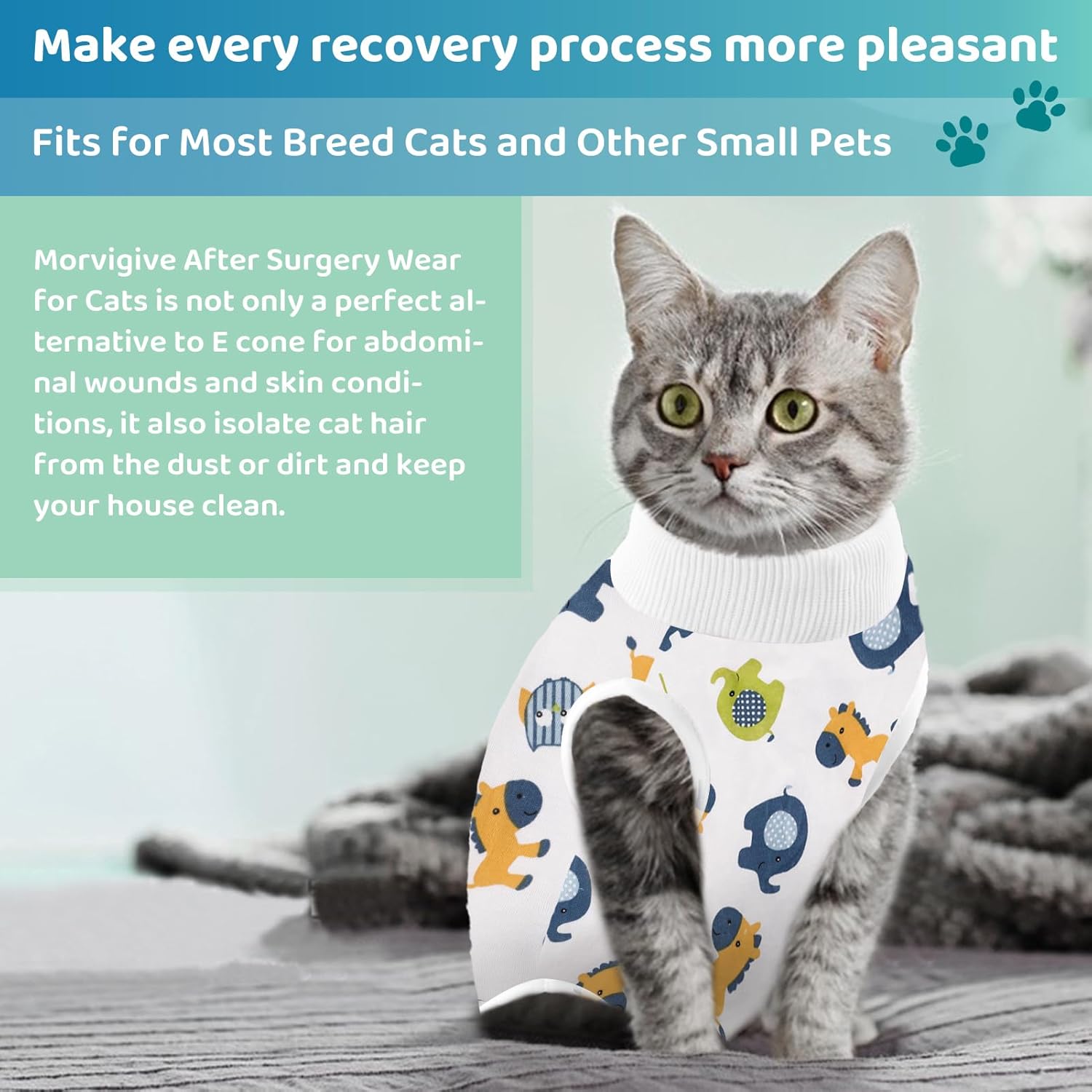 Traje de recuperación para gatos para heridas abdominales, mameluco transpirable para gatos después de la cirugía esterilización, alternativa de