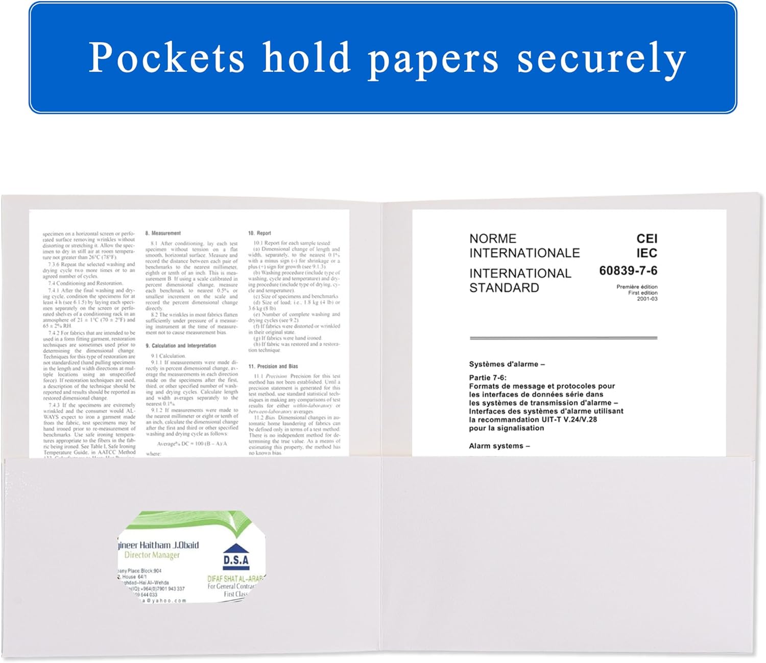 Paquete de 25 carpetas de archivos de dos bolsillos con ranura para tarjetas de visita, papel texturizado, tamaño carta, capacidad para 100 hojas