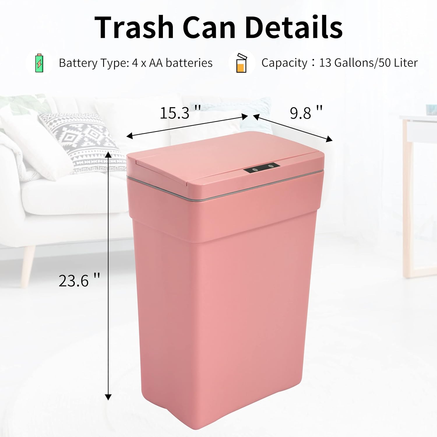 BLKMTY Bote de basura de plástico de 13 galones con tapa, rosa, 50 litros