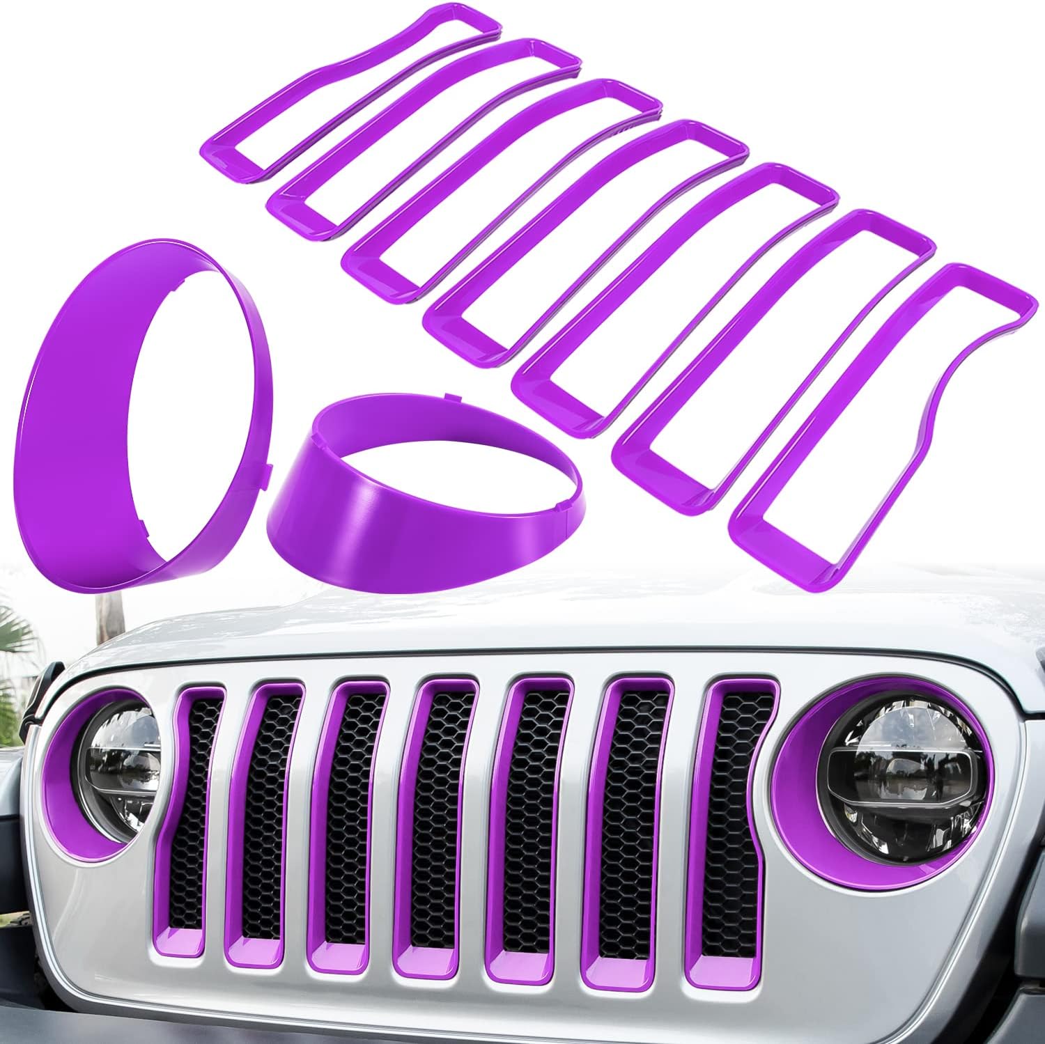 Insertos de malla frontal y cubierta de faros delanteros para Jeep Wrangler JL JLU Unlimited SportSports 2018-2023, accesorios exteriores con clip,
