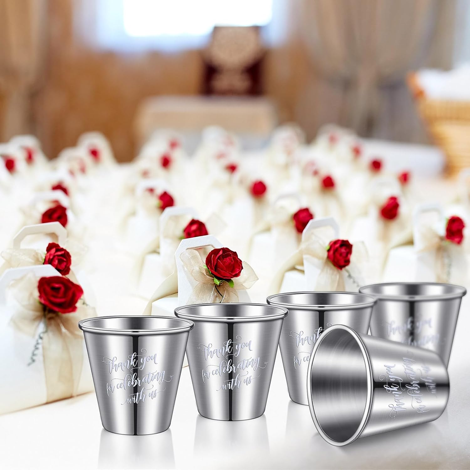 Juego de 48 vasos de chupito de acero inoxidable de 2.3 onzas, regalos de boda, inspiradores y divertidos, pequeños vasos de chupito de metal, vasos