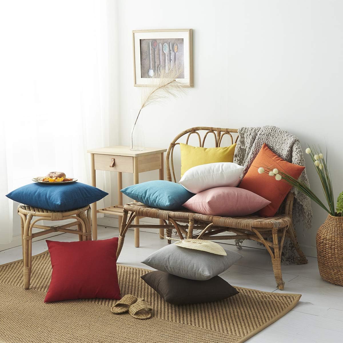 SHANLUO Fundas de almohada impermeables de 12 x 20 pulgadas, almohadas de exterior para sofá, juego de 2 fundas de almohada decorativas, sólidas,