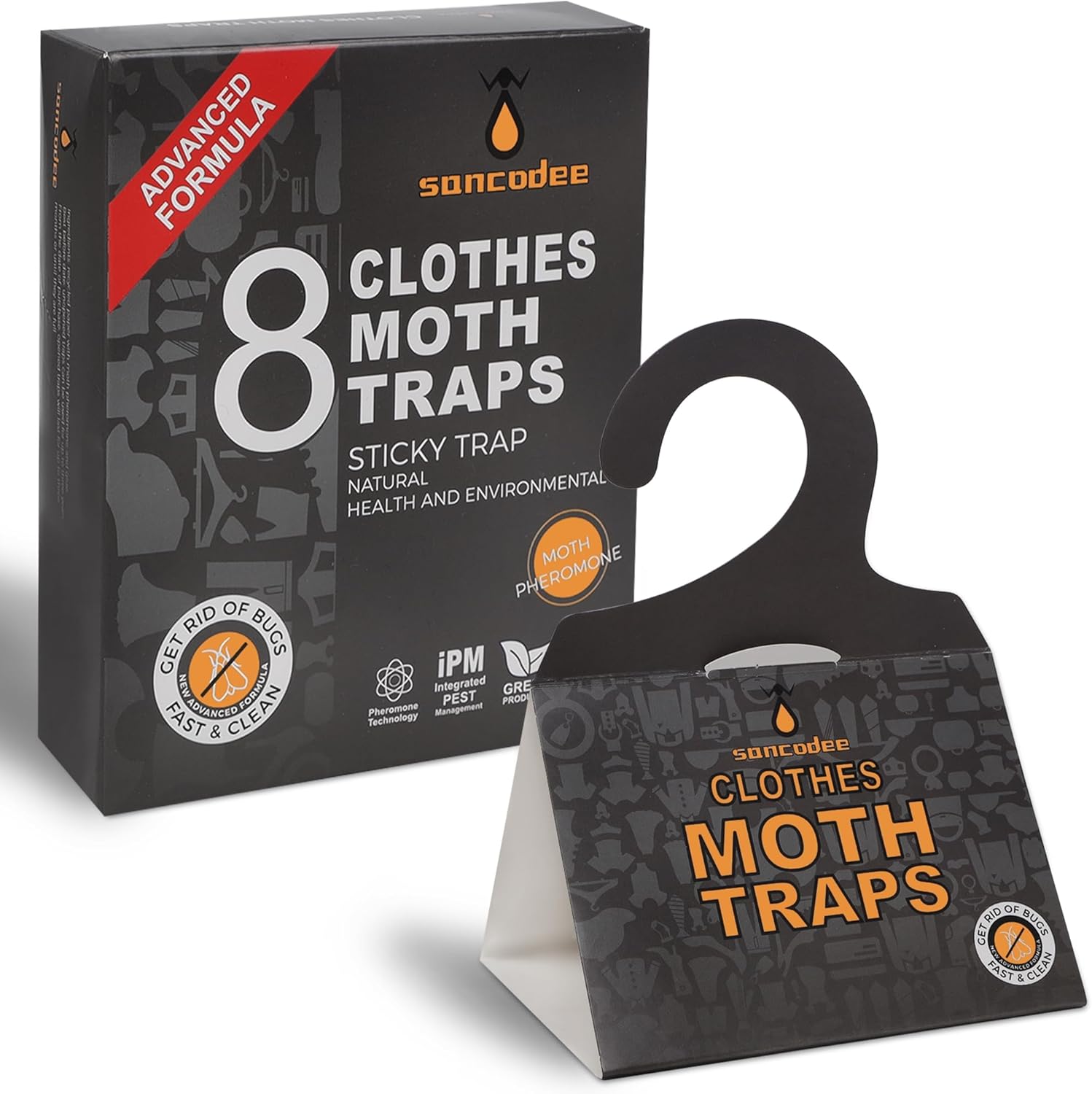 Paquete de 8 trampas para polillas de ropa con feromonas naturales, trampa de pegamento para colgar, trampa de prevención de polillas para ropa, sin