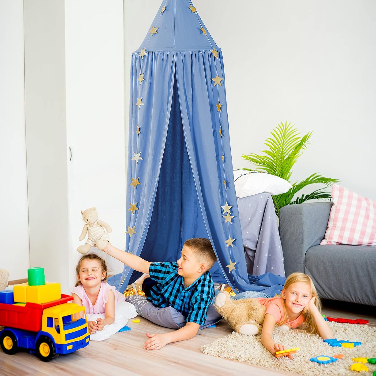 CeeKii Toldo para cama de niñas, gancho redondo de algodón con diseño de princesa, mosquitera para dormitorio de niños, tienda de campaña de
