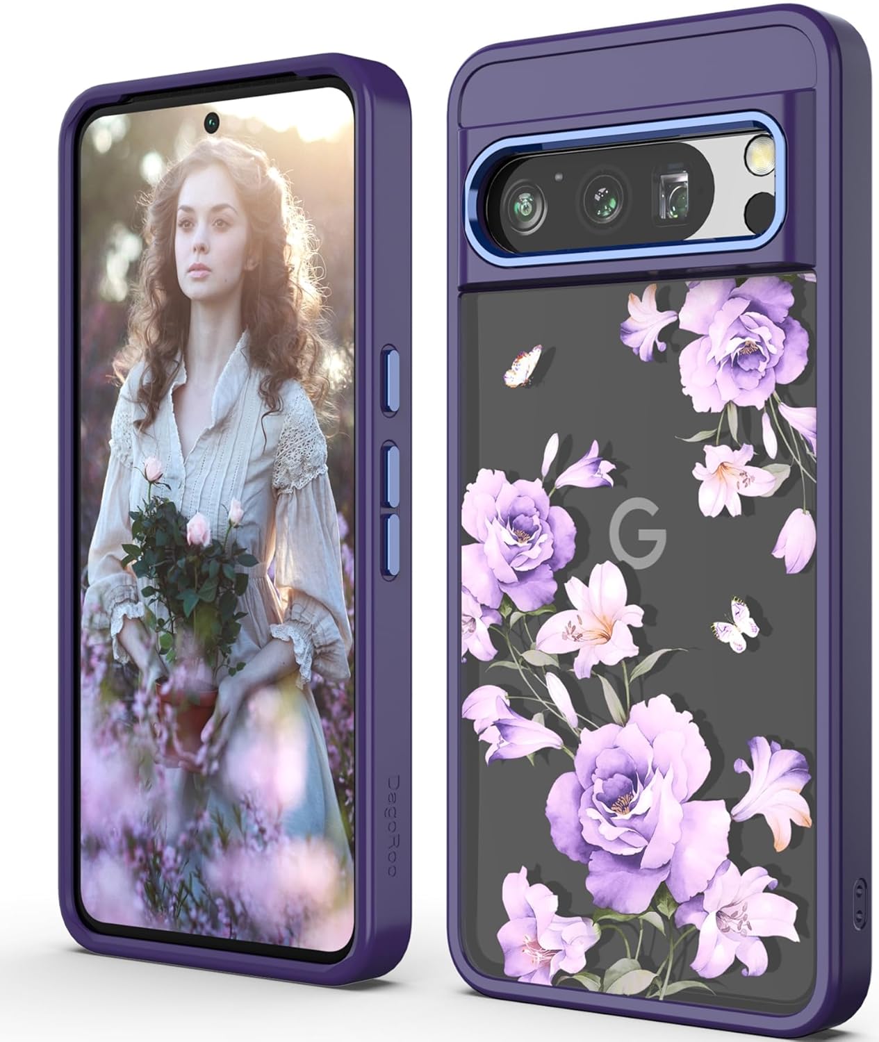 Funda para Pixel 8 Pro, Google 8 Pro protección de grado militar TPU suave y delgada y policarbonato duro, fundas con patrón de flores transparentes
