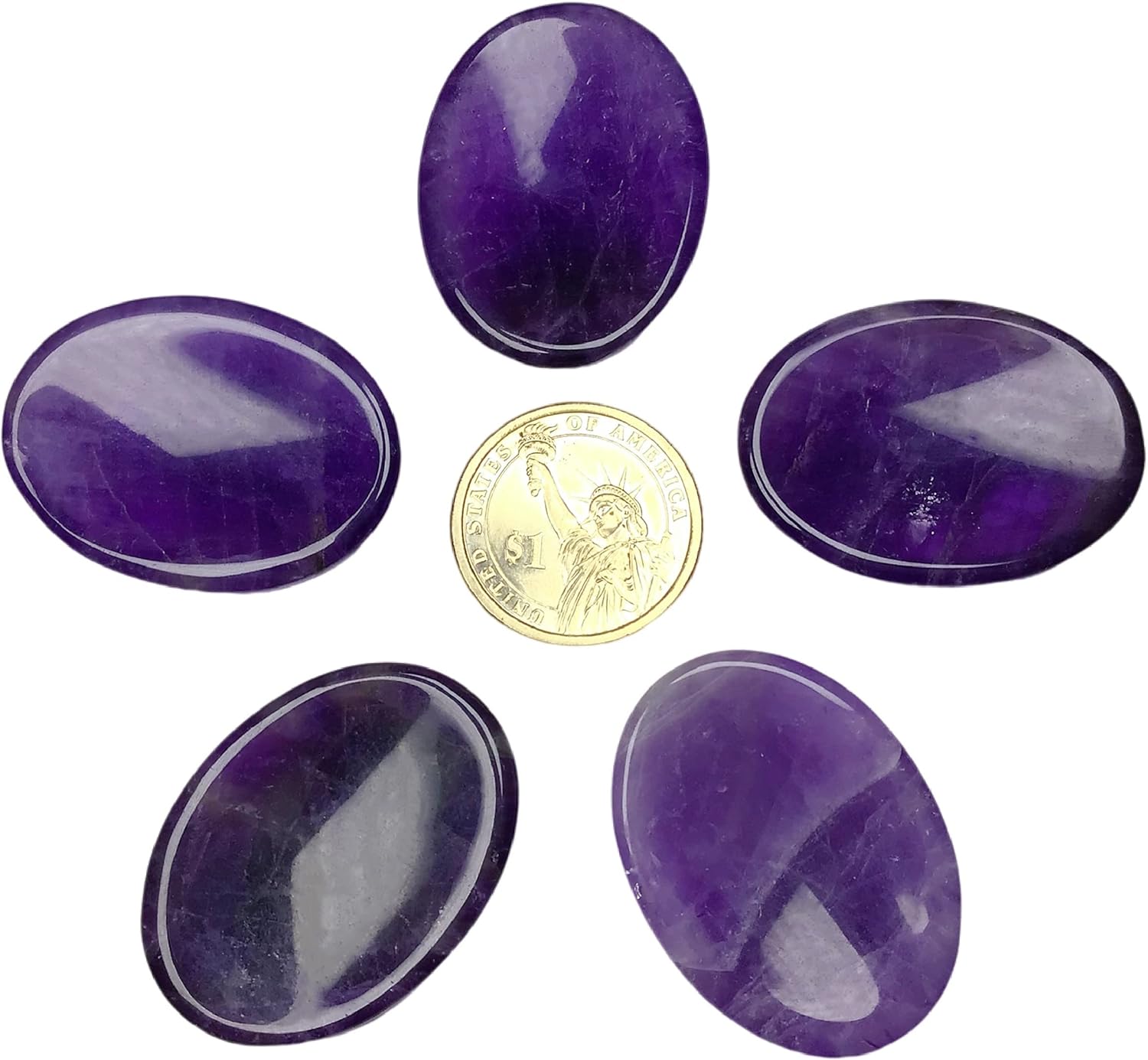 Juego de 4 piedras de cristal curativo natural para el pulgar para aliviar la ansiedad, piedras preciosas ovaladas de bolsillo, piedras preciosas a