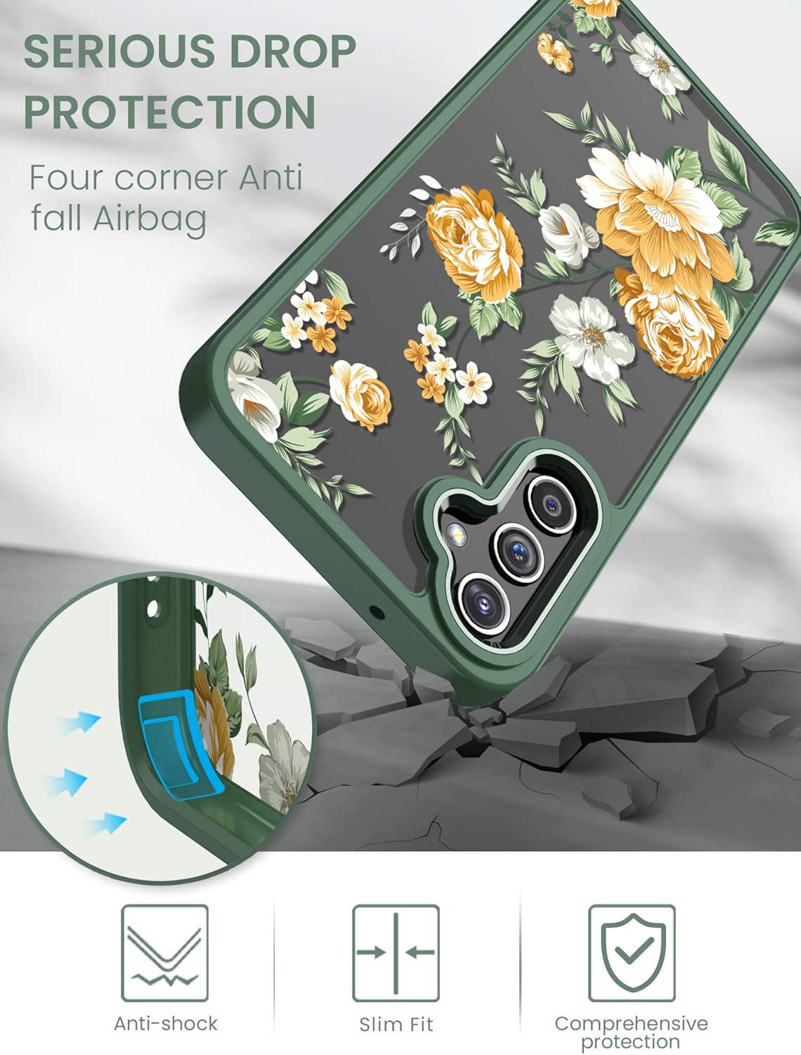 Funda para Samsung Galaxy A14 5G con protector de pantalla de vidrio templado 2 unidades, protección de grado militar TPU suave y policarbonato