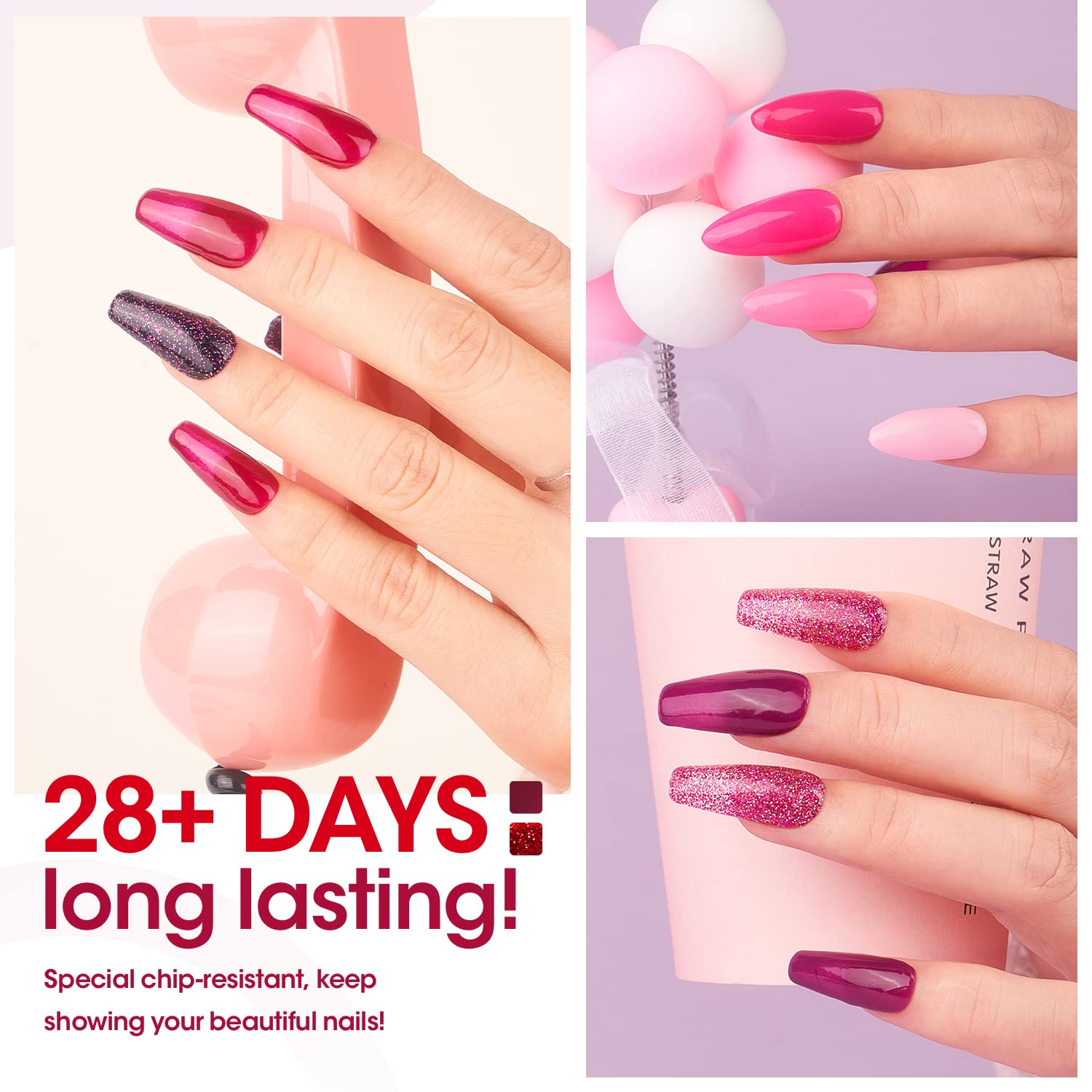Gellen Kit de polvo de inmersión para uñas, 12 colores calienterosa claro, rojo, kit de iniciación de uñas de inmersión rosa, rosa, rosa, rojo,