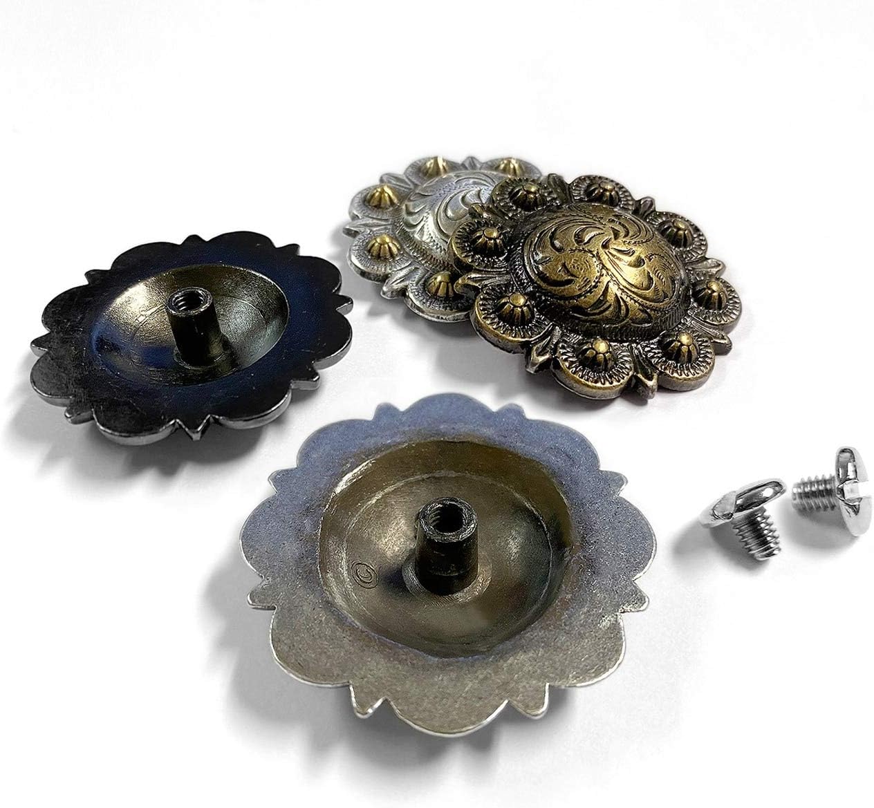 Leathercraft – Sillín de conchos de cobre grabado, conchos de bayas con rosca trasera, paquete de 10 unidades (BS9163-1-Cobre, 1-14 pulgadas)