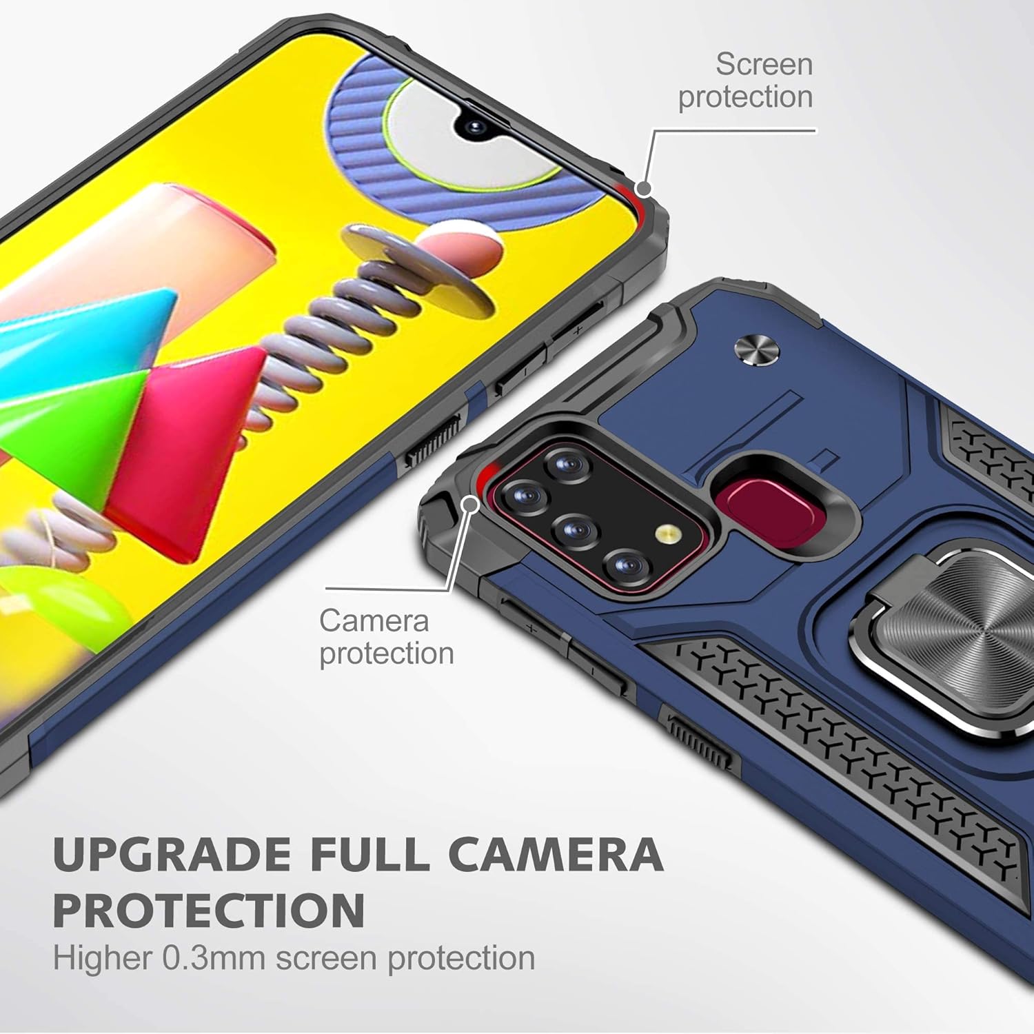 Asuwish Funda de teléfono para Samsung Galaxy M30s M21 M31M21sF41 y protector de pantalla de vidrio templado, accesorios de soporte de anillo