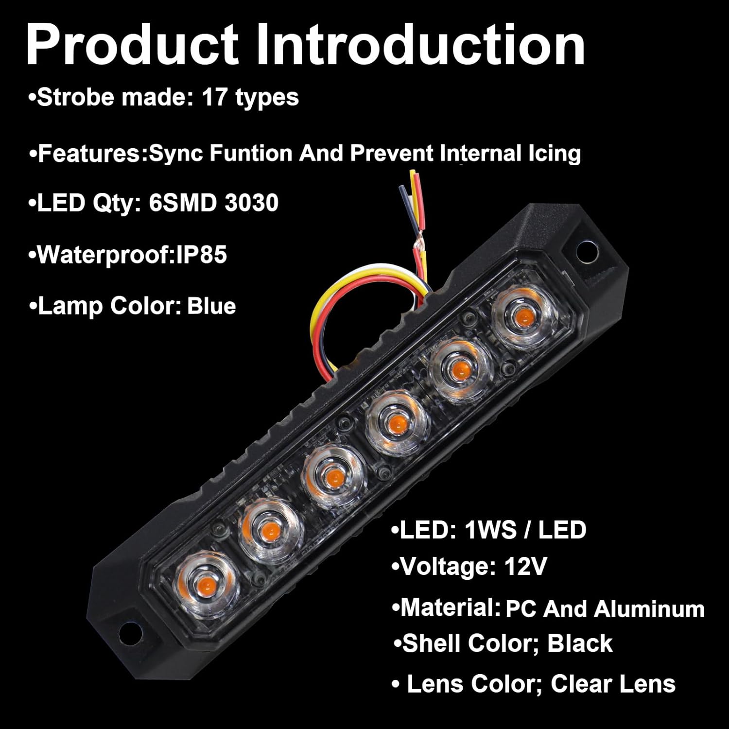 yuksood Luces estroboscópicas para camiones, luces de emergencia para vehículos, luces intermitentes de 6 LED, cabeza de luz de rejilla, para
