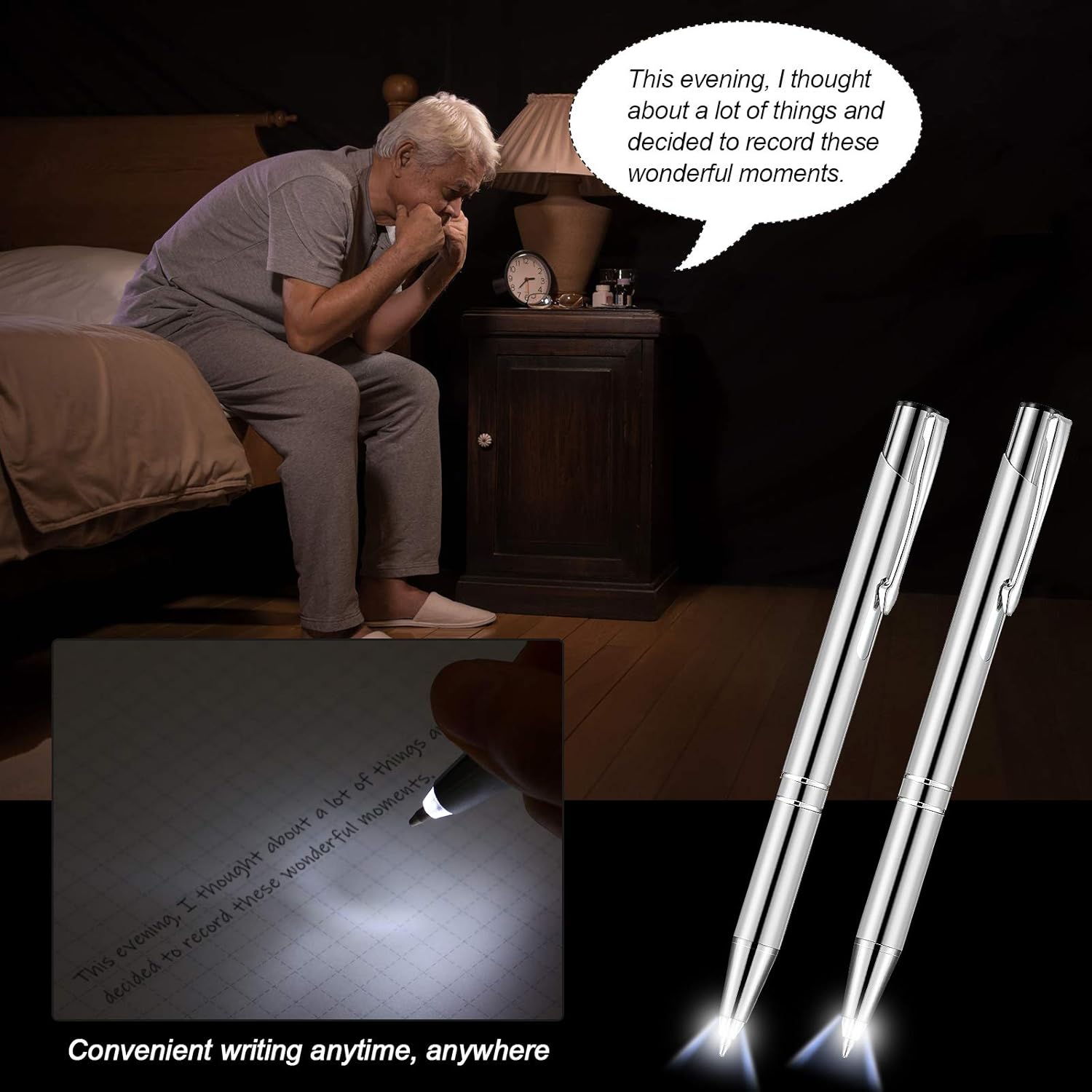 Zonon Bolígrafo de punta iluminada de 4 piezas con linterna de luz, bolígrafo de luz LED, bolígrafo con luz LED para escribir en la oscuridad