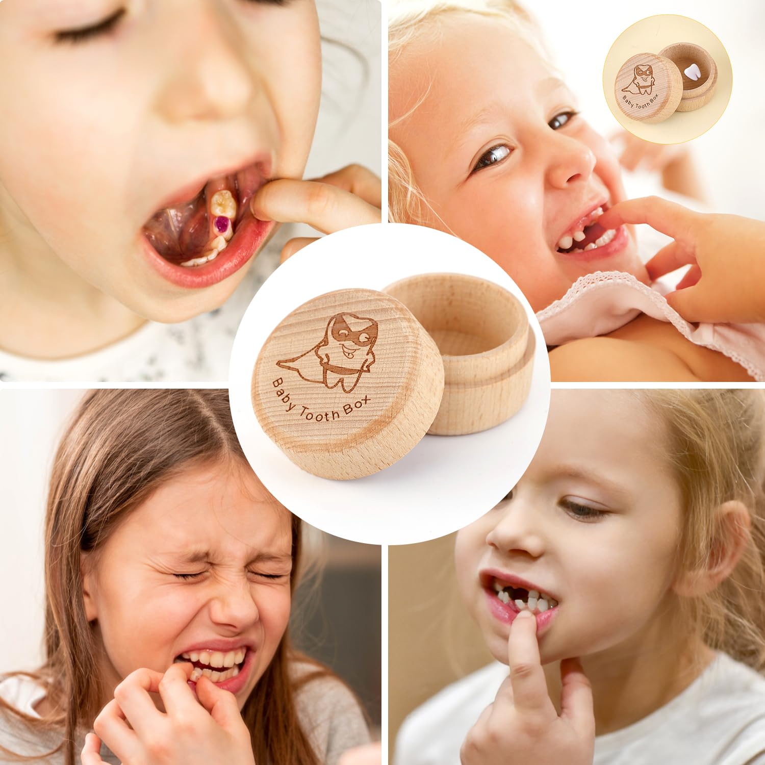 Caja de madera para recuerdos de dientes, caja de almacenamiento de dientes de bebé, para la pérdida de dientes, para bebés, niños y niñas