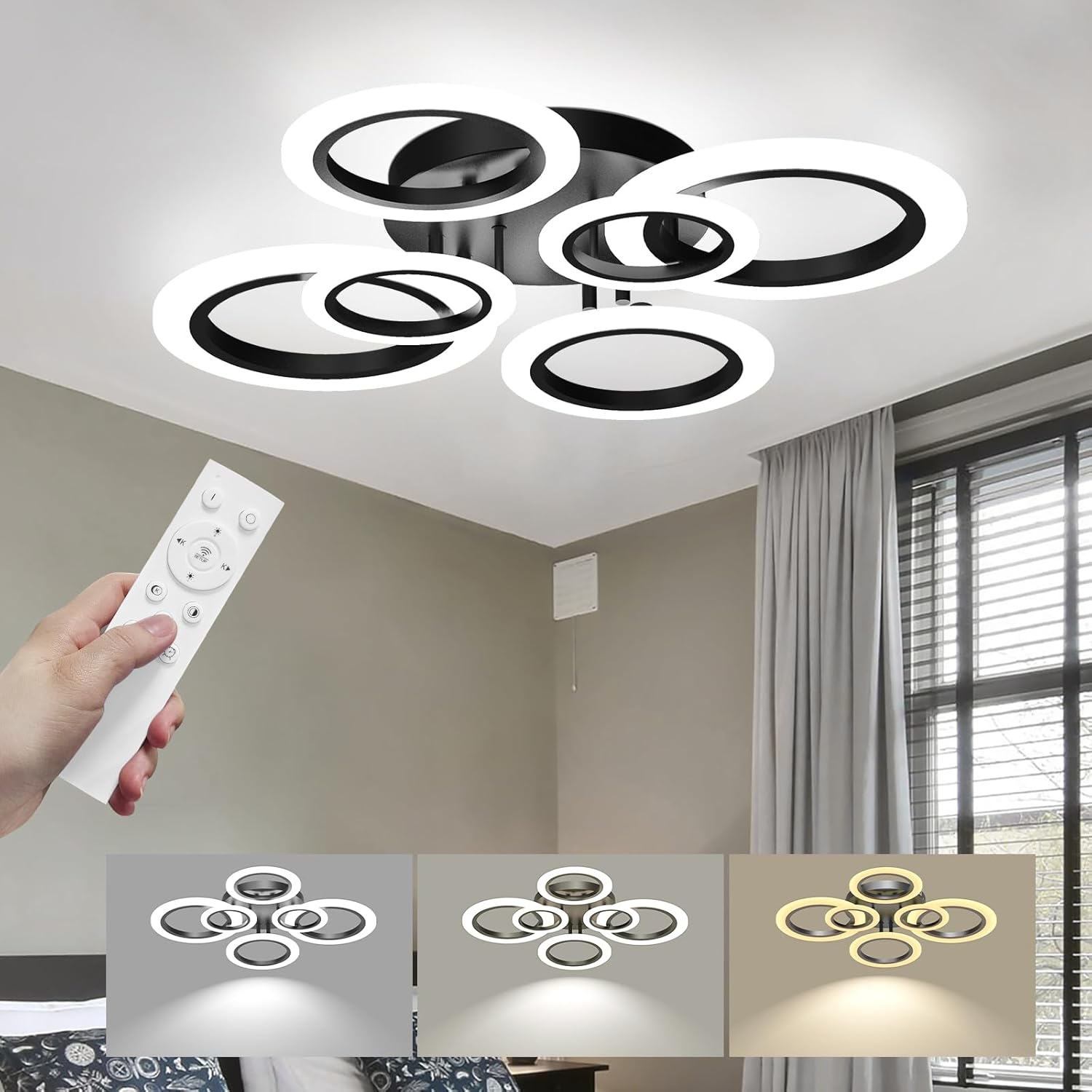 Lámpara de techo LED moderna y contemporánea con control remoto, lámpara de techo regulable de 32 pulgadas para comedor, cocina, sala de estar,