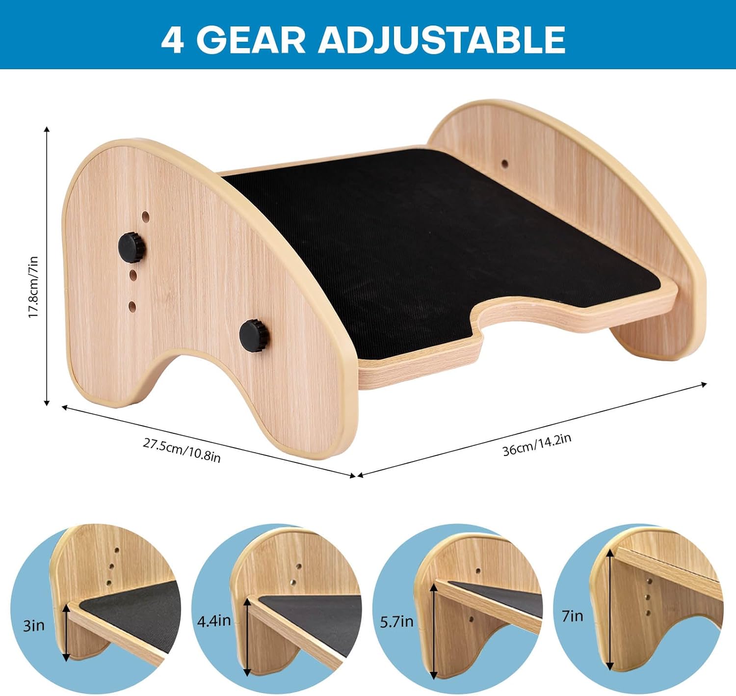 Scalebeard Reposapiés debajo del escritorio, reposapiés de madera para debajo del escritorio, reposapiés ajustable de 4 ángulos con superficie