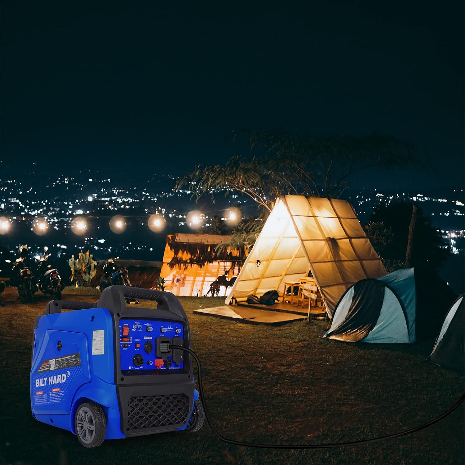 BILT HARD Generador de 5500 vatios, generador inversor silencioso portátil con arranque eléctrico, 120 V NEMA 5-20R, NEMA TT-30R y salida de 12 V