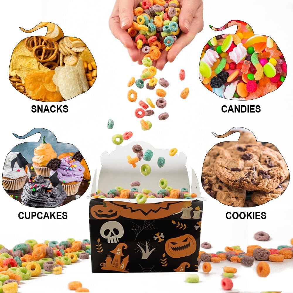 KiDEPOCH 24 cajas de cartón de Halloween, cajas de regalo divertidas para cajas de regalo de Halloween, características para dulces, aperitivos,